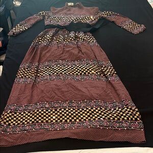 Vintage Christian Dior - New York  Long Sleeve Dress in Red and Gold